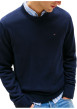 Thumbnail Pull en coton marine uni avec une coupe droite et un col rond - Image 5