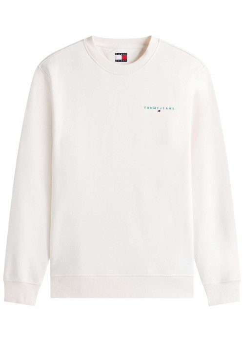 Sweat en coton mélangé écru uni avec une coupe droite et un col rond
