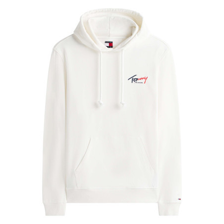 Sweat en coton écru uni avec une coupe droite et un col à capuche