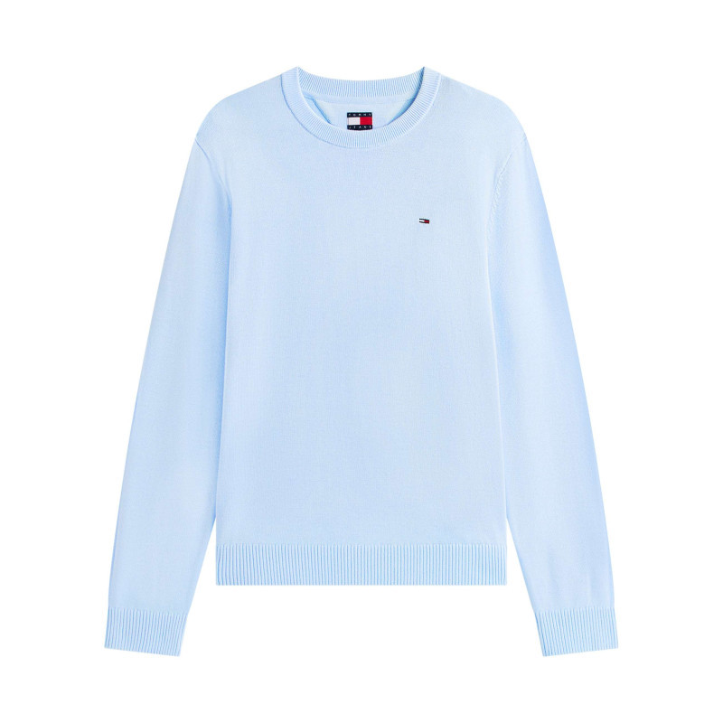 Tommy Jeans - Pull En Coton Ciel Uni Avec Une Coupe Droite Et Un Col Rond - Bleu Clair