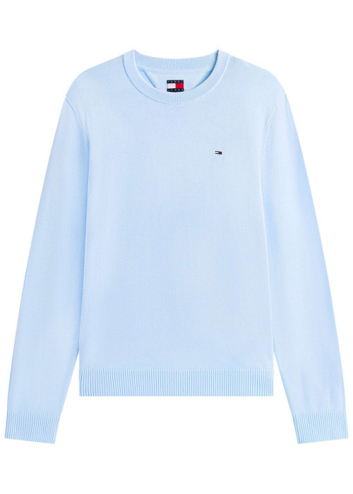 Pull en coton ciel uni avec une coupe droite et un col rond