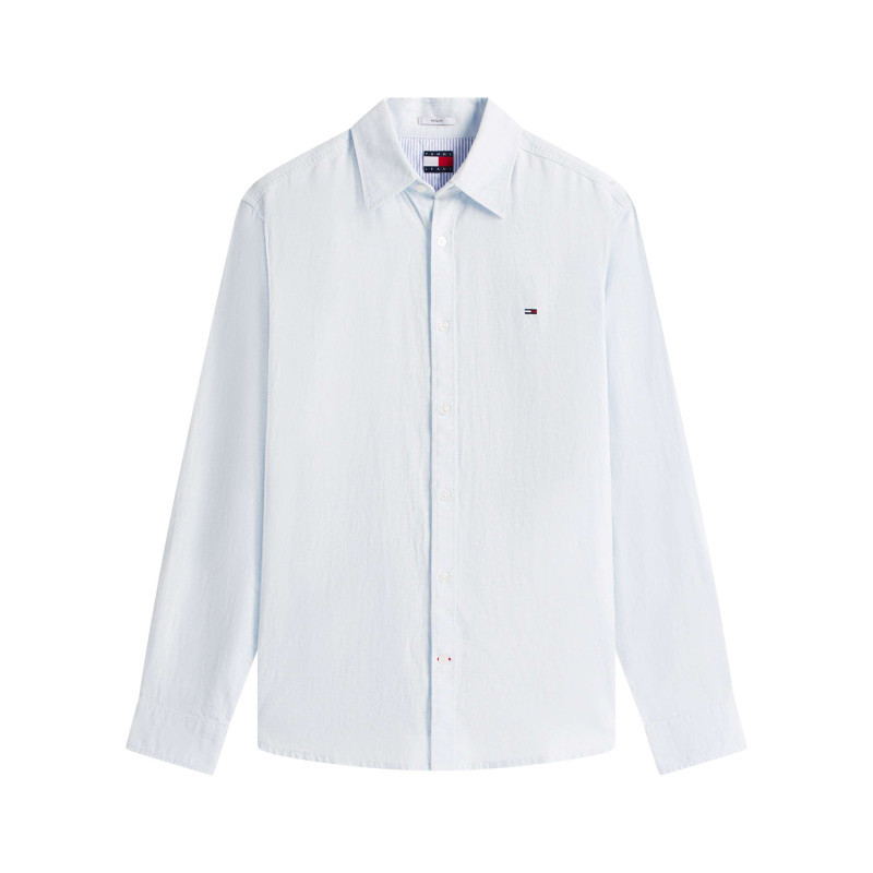 Tommy Jeans - Chemise En Lin Et Coton Bleu Clair Unie Avec Une Coupe Droite Et Un Col à Revers - Bleu Clair