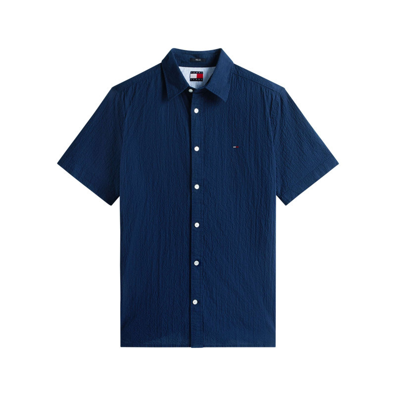 Tommy Jeans - Chemise En Coton Marine Unie Avec Une Coupe Droite Et Un Col à Revers - Bleu Foncé