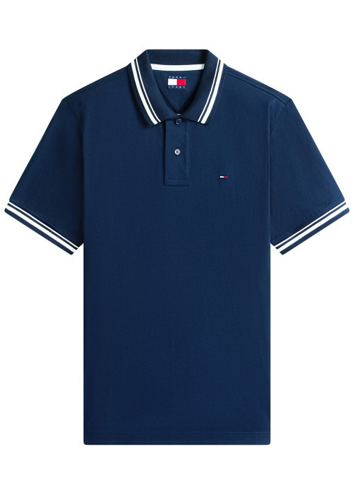 Polo en coton marine uni avec une coupe droite et un col à revers