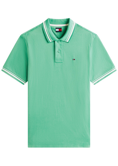 Polo en coton vert uni avec une coupe droite et un col à revers