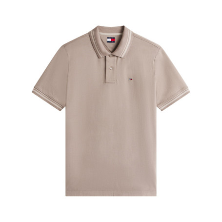 Polo en coton taupe uni avec une coupe droite...