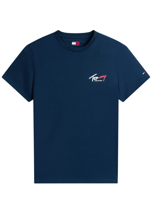 T-shirt en coton marine uni avec une coupe droite et un col rond