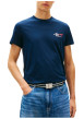 Thumbnail T-shirt en coton marine uni avec une coupe droite et un col rond - Image 2