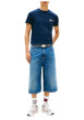 Thumbnail T-shirt en coton marine uni avec une coupe droite et un col rond - Image 4