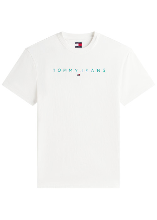 T-shirt en coton écru uni avec une coupe droite et un col rond
