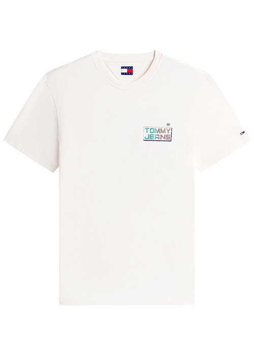T-shirt en coton beige imprimé avec une coupe...