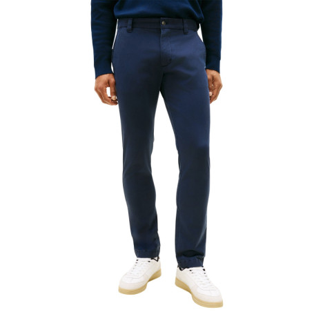 Pantalon Chino en coton marine uni avec une...