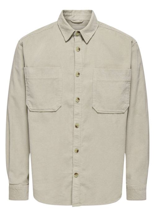 Chemise écrue unie en coton avec une coupe droite et un col à revers