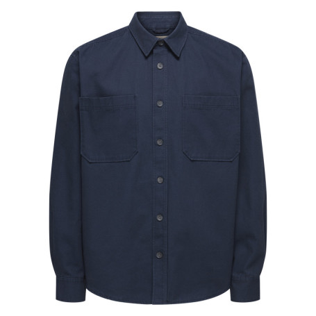 Chemise indigo unie en coton avec une coupe...