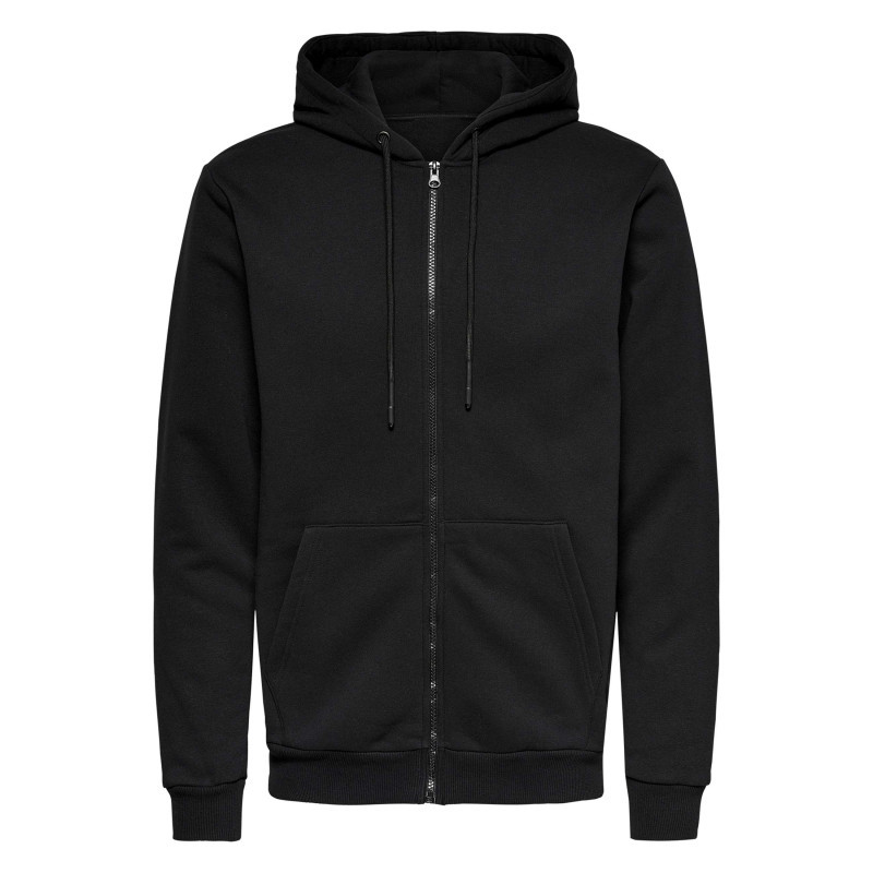 Only&sons - Sweat Noir Uni En Coton Mélangé Avec Une Coupe Droite Et Un Col à Capuche - Noir