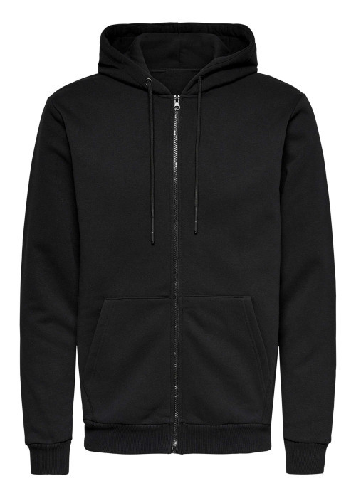 Sweat noir uni en coton mélangé avec une coupe droite et un col à capuche