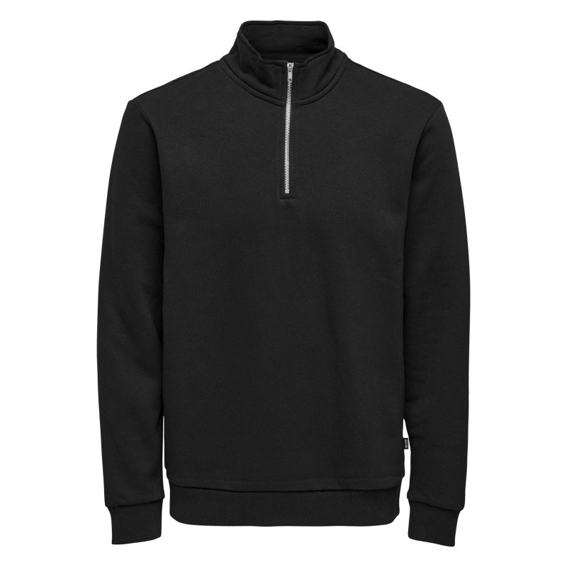 Only&sons - Sweat Noir Uni En Coton Mélangé Avec Une Coupe Droite Et Un Col Camionneur - Noir