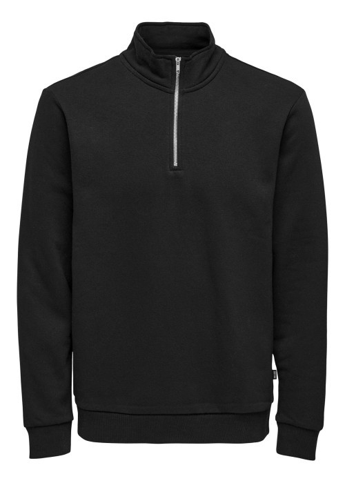 Sweat noir uni en coton mélangé avec une coupe droite et un col camionneur