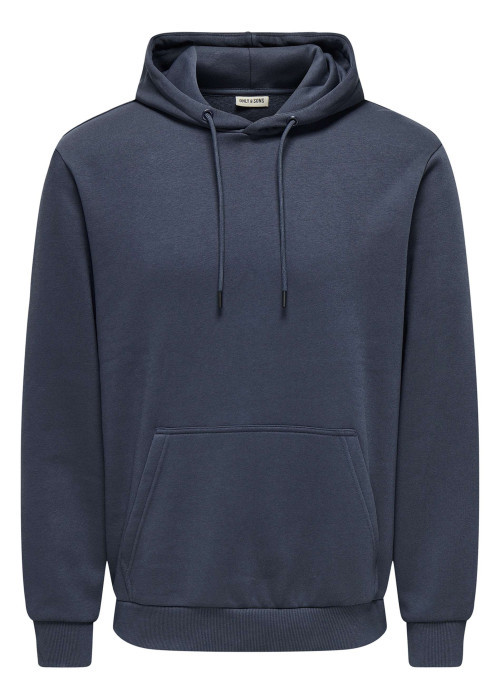 Sweat marine uni avec une coupe droite et un col à capuche