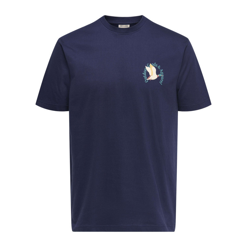 Only&sons - T-shirt En Coton Biologique Marine à Imprimé Avec Une Coupe Droite - Bleu Foncé Only&sons - T-shirt En Coton Biologique Marine à Imprimé Avec Une Coupe Droite - Bleu Foncé