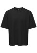 Thumbnail T-shirt en coton noir uni avec une coupe oversize et un col rond