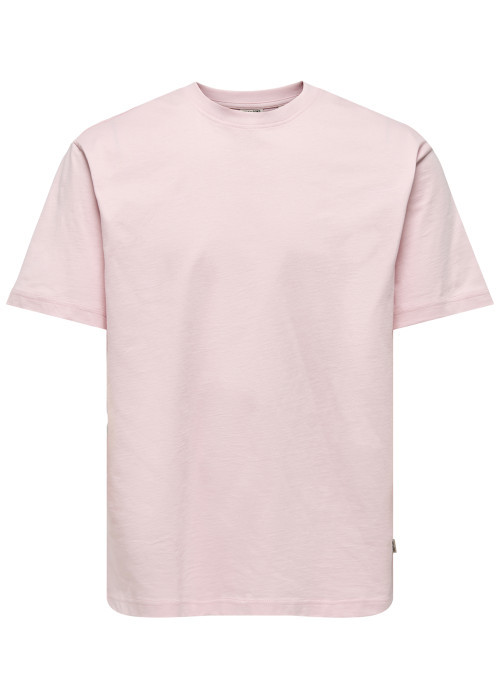 T-shirt en coton biologique rose uni avec une coupe droite et un col rond