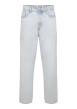 Thumbnail Jean Baggy en coton beige uni avec une coupe droite à zip et à bouton