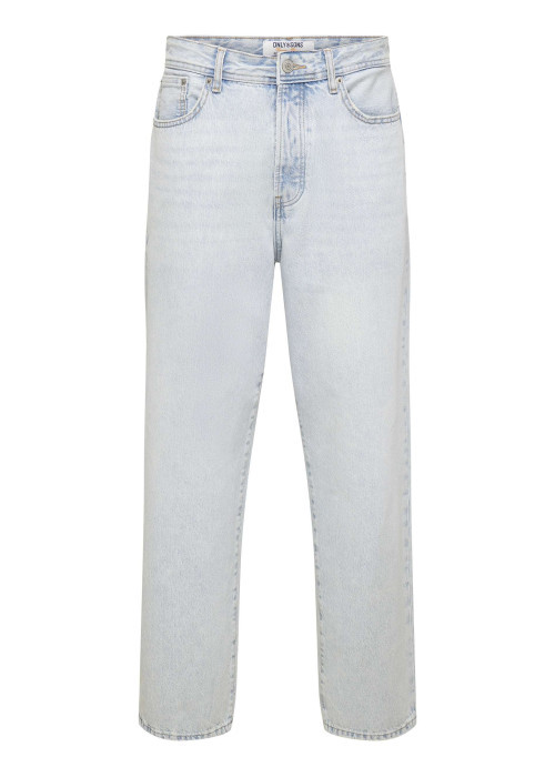 Jean Baggy en coton beige uni avec une coupe droite à zip et à bouton