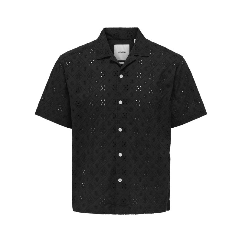 Only&sons - Chemise En Coton Noire Unie Avec Une Coupe Droite Et Un Col à Revers - Noir Only&sons - Chemise En Coton Noire Unie Avec Une Coupe Droite Et Un Col à Revers - Noir