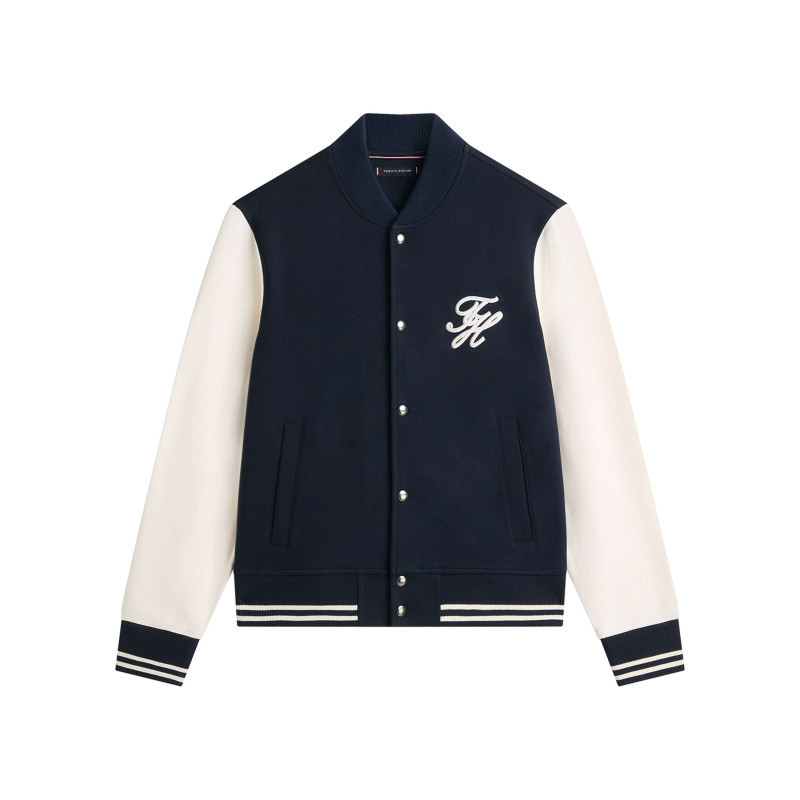 Tommy Hilfiger - Bomber En Coton Marine à Coupe Ajustée Pourvu D'une Fermeture à Pressions - Bleu Foncé