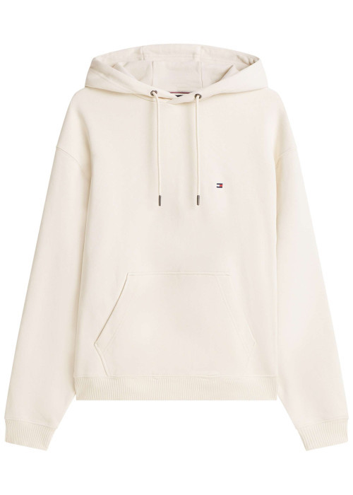 Sweat beige en coton pourvu d'un col à capuche avec cordon de serrage