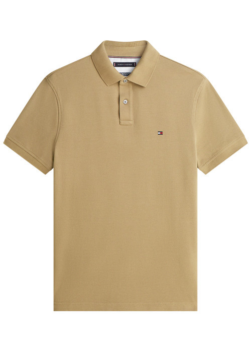 Polo en coton biologique beige à coupe droite pourvu d'un col à revers