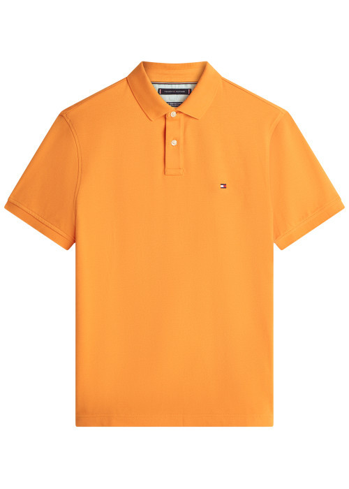 Polo en coton biologique orange à coupe droite pourvu d'un col à revers