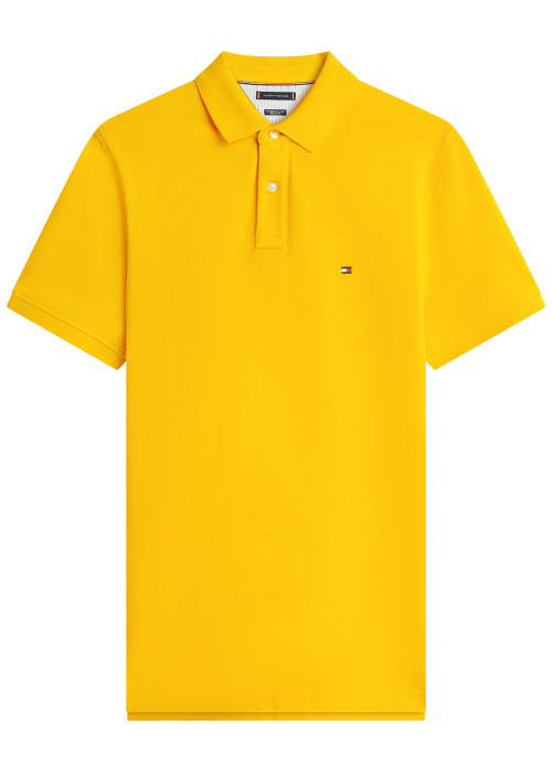 Polo en coton biologique jaune à coupe droite pourvu d'un col à revers