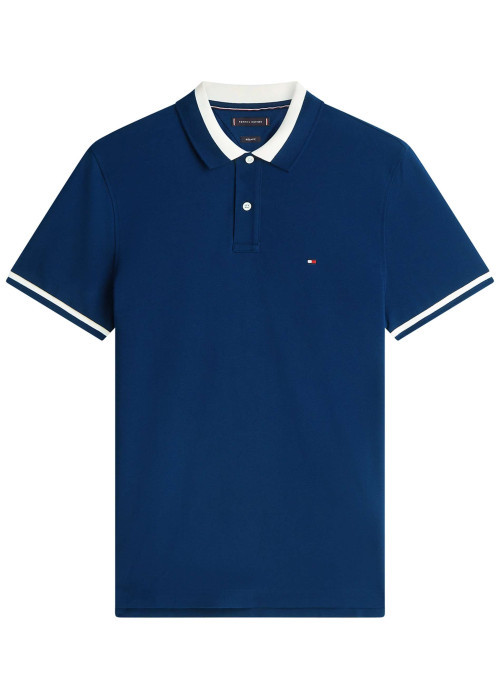 Polo en coton biologique marine à coupe droite pourvu d'un col à revers