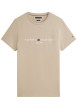 Thumbnail T-shirt en coton beige à coupe droite pourvu d'un col rond finement côtelé