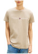 Thumbnail T-shirt en coton beige à coupe droite pourvu d'un col rond finement côtelé - Image 2