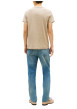 Thumbnail T-shirt en coton beige à coupe droite pourvu d'un col rond finement côtelé - Image 3