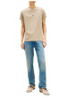 Thumbnail T-shirt en coton beige à coupe droite pourvu d'un col rond finement côtelé - Image 5