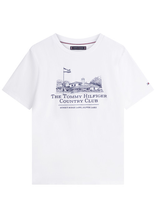 T-shirt en coton blanc à coupe droite pourvu de manches courtes