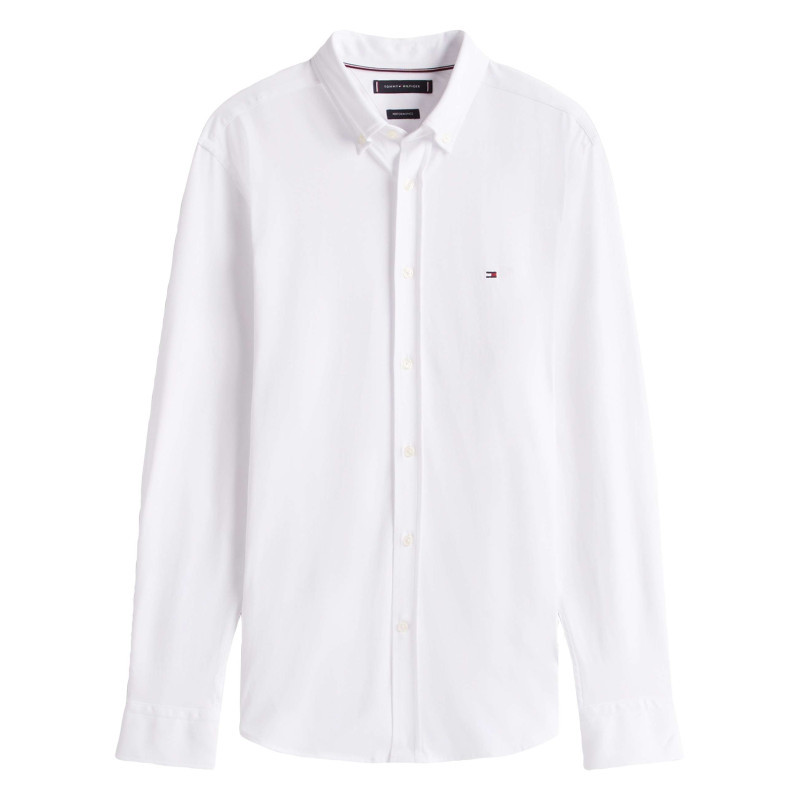 Tommy Hilfiger - Chemise En Coton Mélangé Blanche à Coupe Slim Pourvue D'un Col Boutonné - Blanc