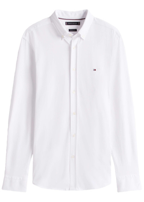 Chemise en coton mélangé blanche à coupe slim pourvue d'un col boutonné