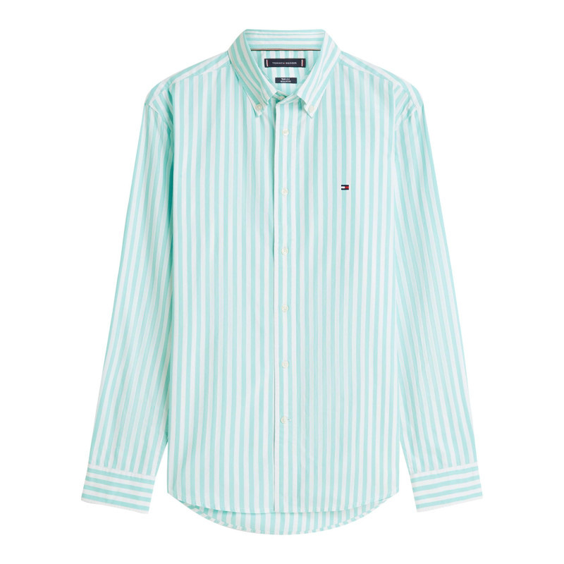 Tommy Hilfiger - Chemise En Coton Turquoise à Coupe Droite Ornée D'un Motif à Rayures - Vert