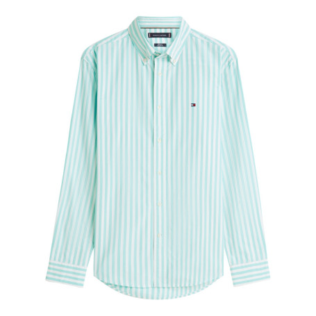 Chemise en coton turquoise à coupe droite ornée...