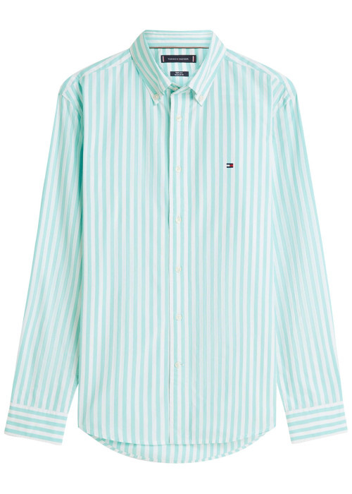 Chemise en coton turquoise à coupe droite ornée d'un motif à rayures