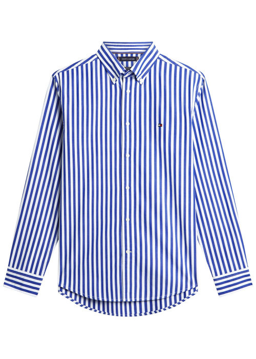 Chemise en coton marine à coupe droite ornée d'un motif à rayures