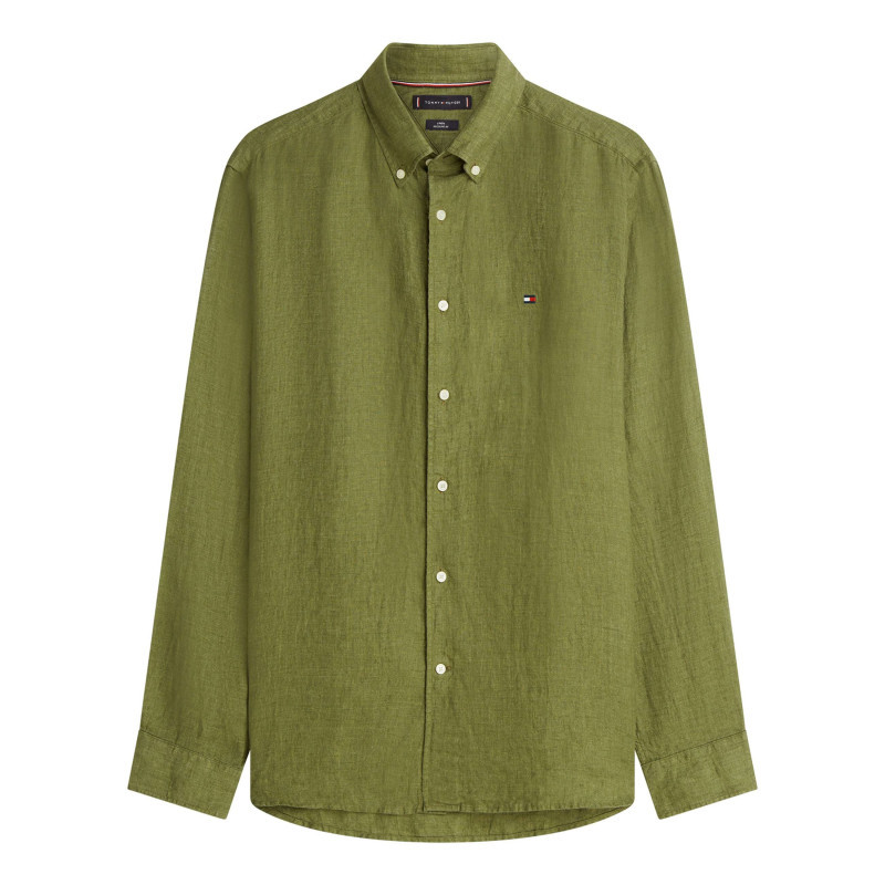Tommy Hilfiger - Chemise En Lin Kaki à Coupe Droite Pourvue D'un Col Boutonné - Vert