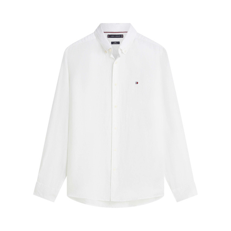 Tommy Hilfiger - Chemise En Lin Blanche à Coupe Droite Pourvue D'un Col Boutonné - Blanc