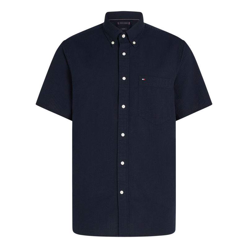Tommy Hilfiger - Chemise En Coton Marine En Maille Texturée Pourvue D'un Col à Revers - Bleu Foncé