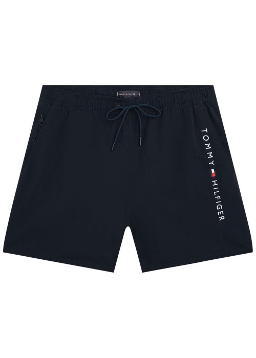 Short de bain marine à coupe ajustée pourvu du nom de la marque